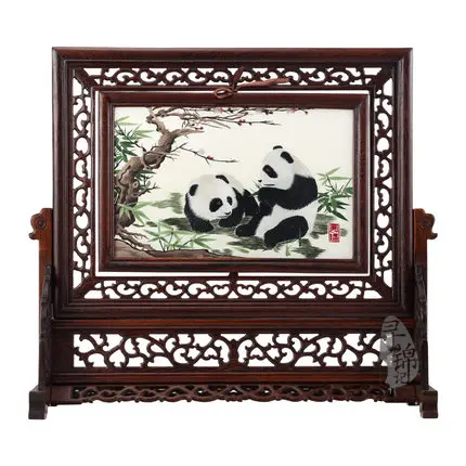 

Panda Embroidery, Chinese Brocade, Desktop Decoration, Exquisite Gifts