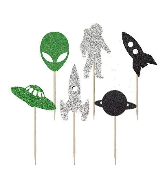 Glitter space man alien Birthday Cupcake Toppers baby shower baptism wedding Party Decor | Дом и сад