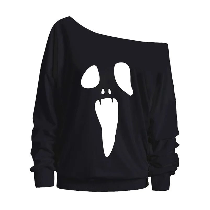 Halloween Womens T-shirt Femme Manche Longue Ghost Print T-shirt Das Mulheres Pullover Tops Camiseta Feminin Dropshipping 40AT13 Halloween Womens T-shirt Femme Manche Longue Ghost Print T-shirt Das Mulheres Pullover Tops Camiseta Feminin Dropshipping 40AT13