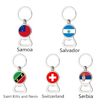 

Hot sale Switzerland Salvador Samoa Serbia Saint Kitts and Nevis flag key chain multi-function keychain metal beer bottle opener