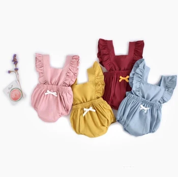 

baby girls lovely rompers cotton denim pure solid color newborn backout one-piece clothes infant toddler jumpersuit