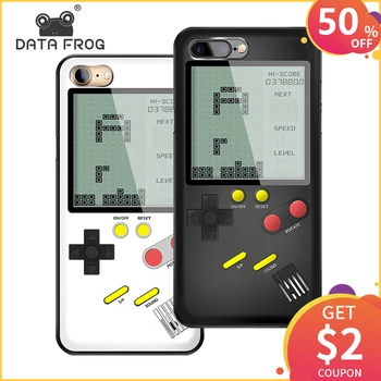

DATA FROG Tetris Game Console Portable Classic Retro Game Built In 9+1 Games Phone Case for Iphone X 6 7 8 Plus