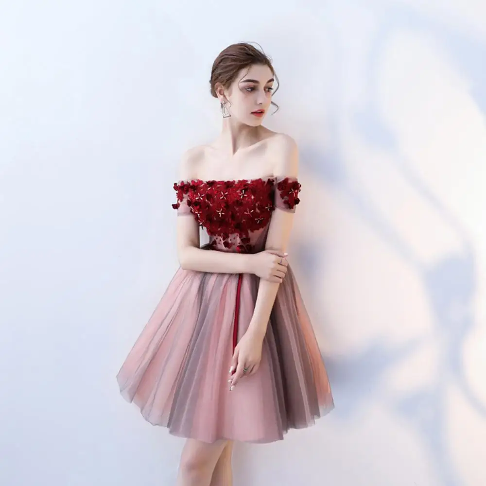 Robe De Soiree коктейльное платье с кружевным цветком красное короткое трапециевидной