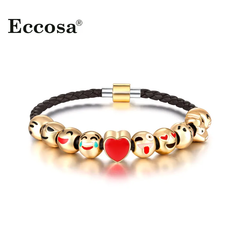Eccosa Gold Color Funny Enamel Emoji Beads Charms Bracelets For Women