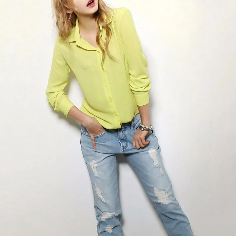 

Summer Fashion Girl Chiffon Blouse Casual Long Sleeve Shirt Women Summer Clothing Blusas Chic YRD