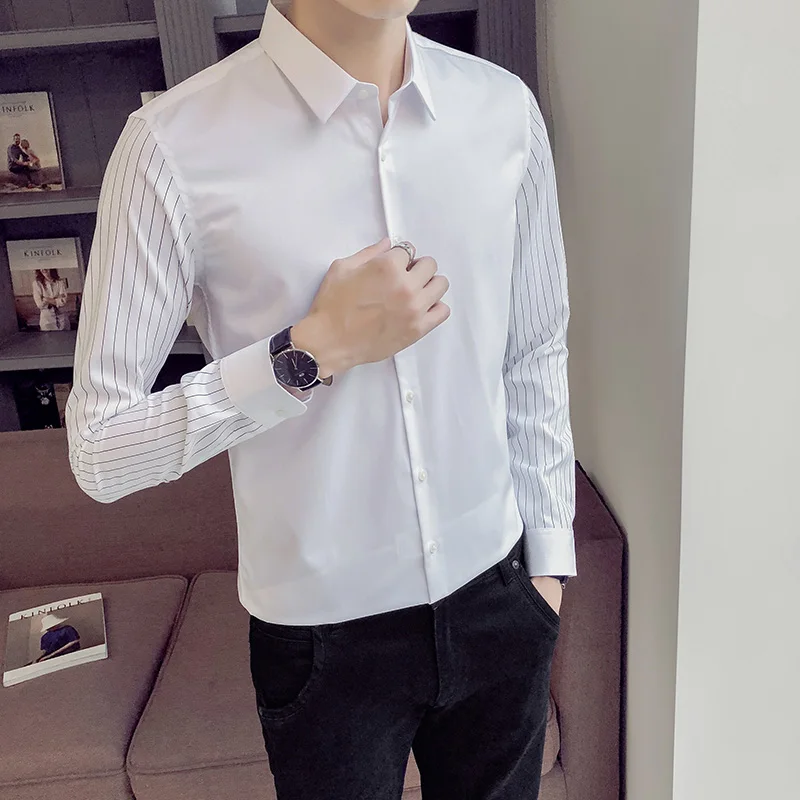 Фирменная Новинка простые универсальные Для мужчин рубашка Мода 2018 осень в полоску с длинным рукавом рубашка под смокинг для Для мужчин