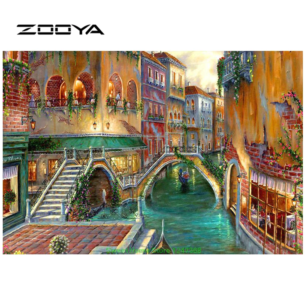 

ZOOYA Diamond Painting Kit Scenic City Full Diamond Embroidery Diamond Mosaic Handmade Needlework DIY Pattern Rhinestones SF279