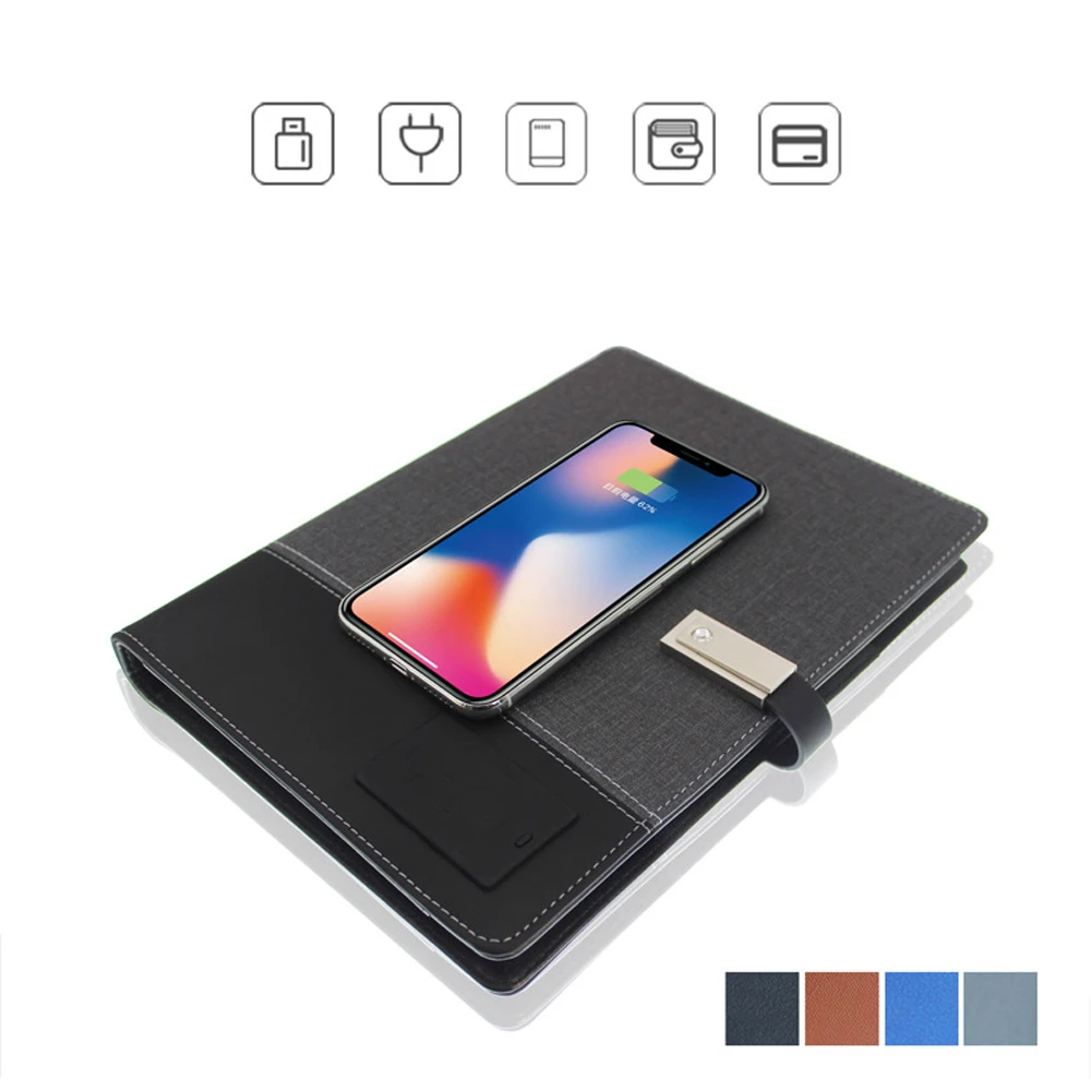 

Mobile power notebook multifunction 8000mAh mobile power Qi wireless charging notebook binder spiral diary 16GB