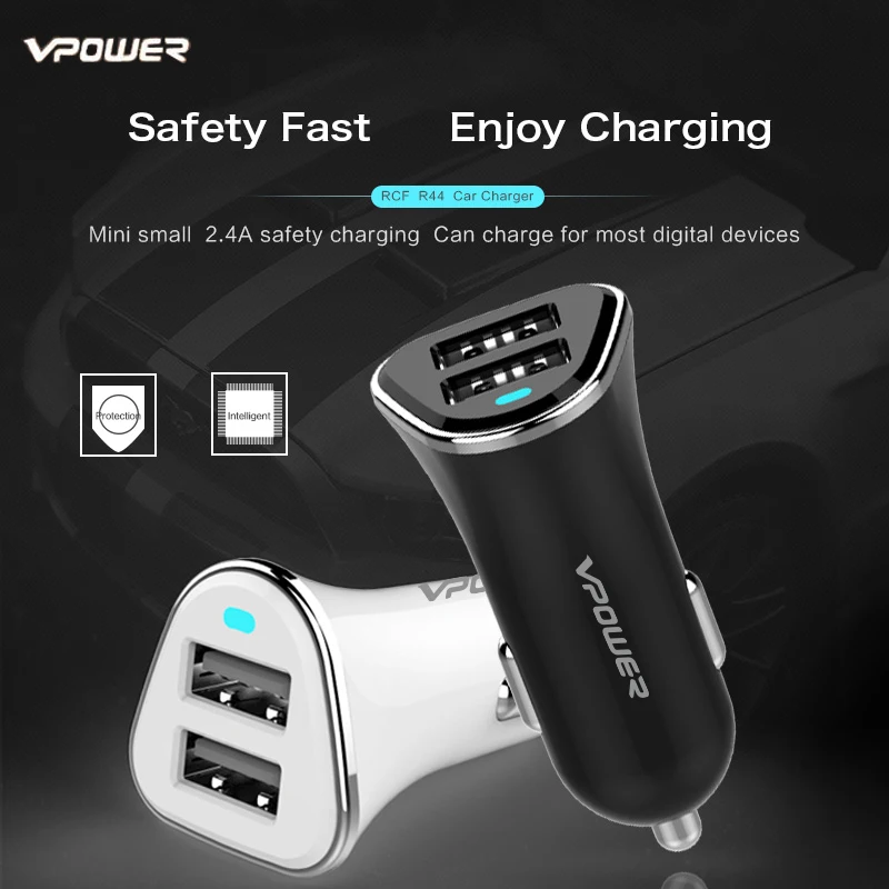 

VPOWER Car Charger Dual USB output 2.4A fast charging Travel Adapter Cigar Lighter for iphone X Mobile Phone Car Charger