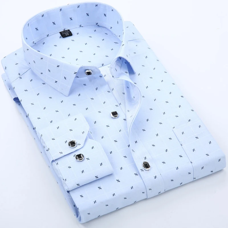 

High Quality Men Shirt Spring Long Sleeve Turn-Down shirt Dress Polka printing Casual Shirt Men Camisas Short sleeve shirt