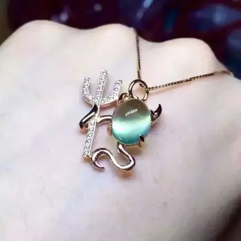 

natural prehnite stone pendant 925 Sterling silver Natural gemstone Pendant Necklace trendy Elegant Monster women girl jewelry