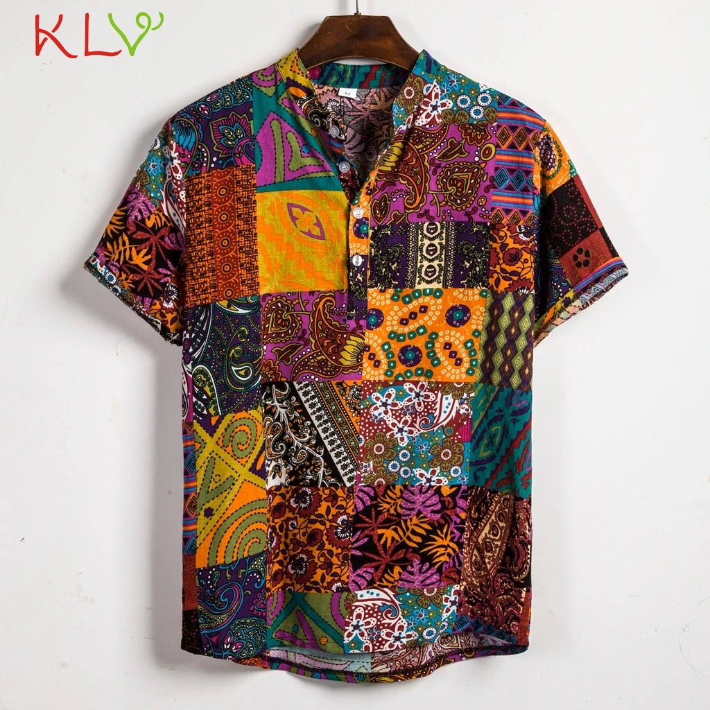 

Blouse Shirt Men Hawaiian Summer Print V Neck Beach Top Short Sleeve 2019 Casual Harajuku Camisa Hombre Streetwear Clothes 19Jun