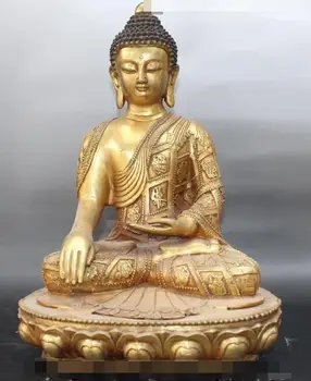 

S4347 19"Tibet Buddhism Temple Bronze Gild Seat Lotus Sakyamuni Amitabha Buddha Statue