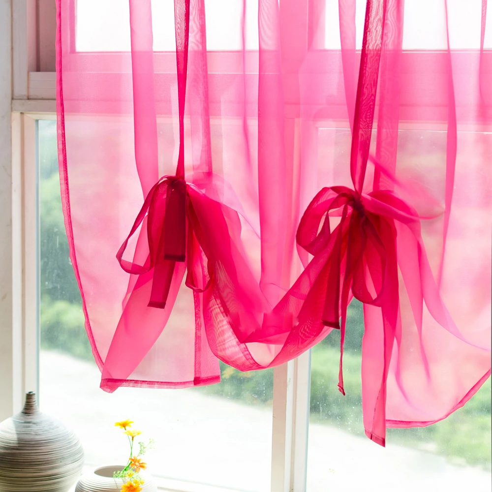 

European style Tie Up Voile Roman Wave Short Curtain Tulle Sheer Blinds Window Screening for Cafe Hotel Home Bedroom Rod pocket