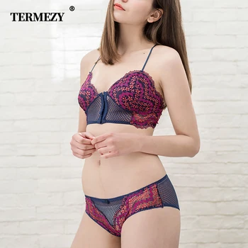 

TERMEZY Sexy Lace Underwear Front Closure Lingerie Set Women panties and bra set Summer Ultra-thin Bralette Female Lingerie