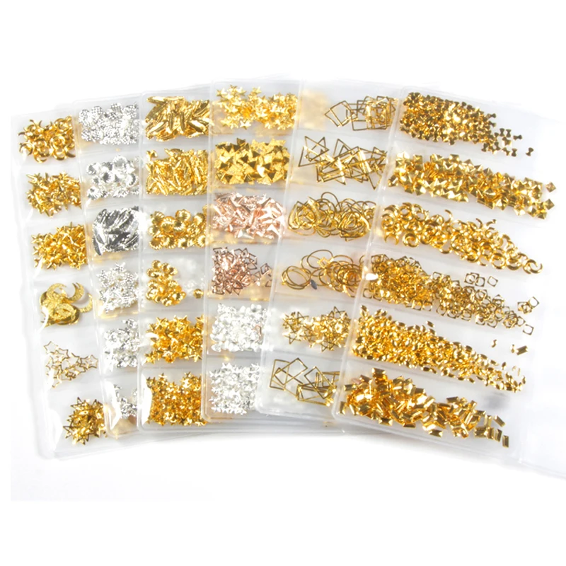 

1bag Nail Rivet Gold Hollow Metal Frame Triangle Shell Decoration For Nails Art 3D Metallic Studs Manicure Nail Decorations JS01