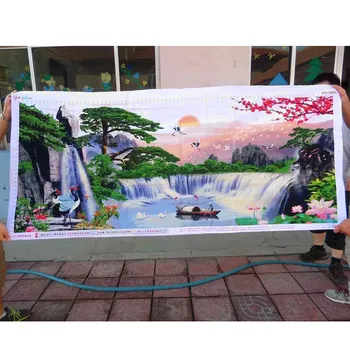

Cross Stitch finished / cross stitch landscape painting/Machine cross stitch finished - The boat in the water