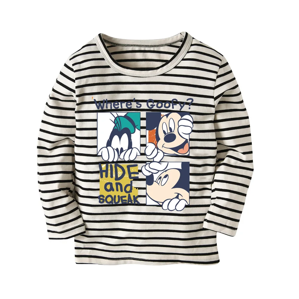 

Spring Autumn boys tee baby tops kids long sleeve t shirt children basic clothes striped minnie mickey cartoon miki 2 to 9 yrs