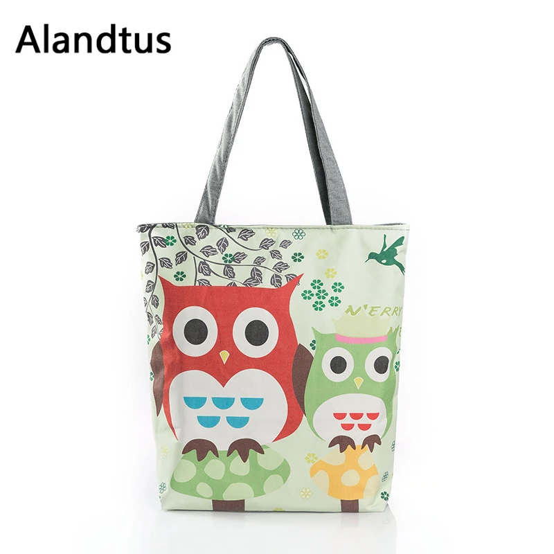 

Alandtus Cartoon Owl Printing Women Beach Handbag Female Shoulder Bag For Shopping Casual Tote Bags Bolsa Feminina Sac A Main