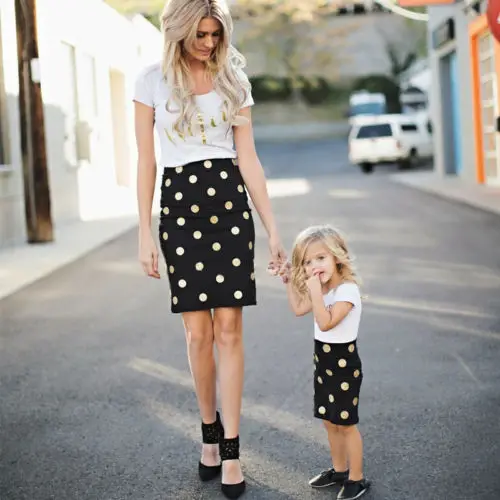 

pudcoco Mother Daughter Summer Print Dot T- shirt +Skirt Women Girls Family Clothes Outfits Set