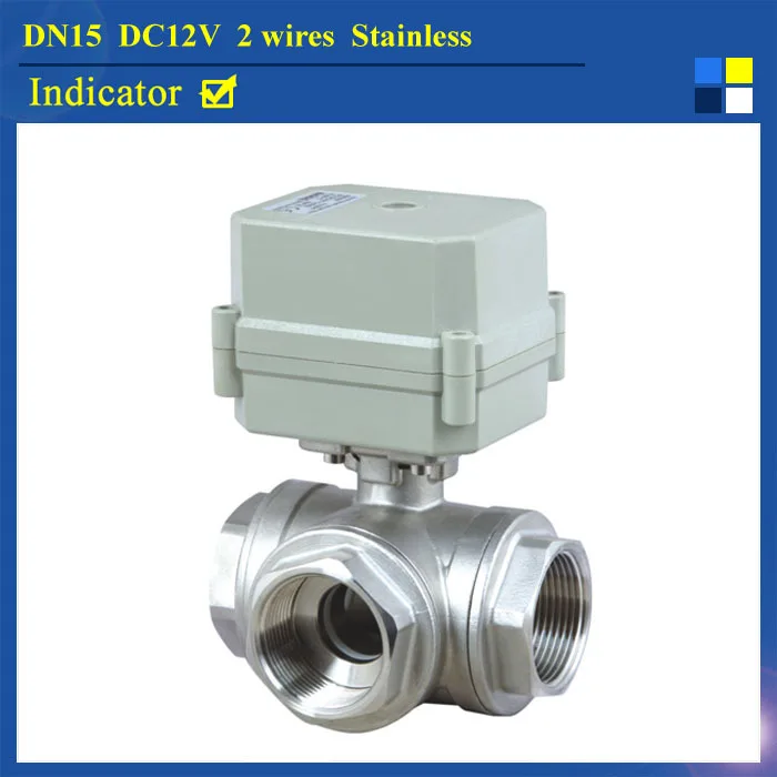 

TF15-S3-C DN15 3 Way T Type Stainless Steel Motorized Ball Valve DC12V 2 Wires For Room Water Automatic Control