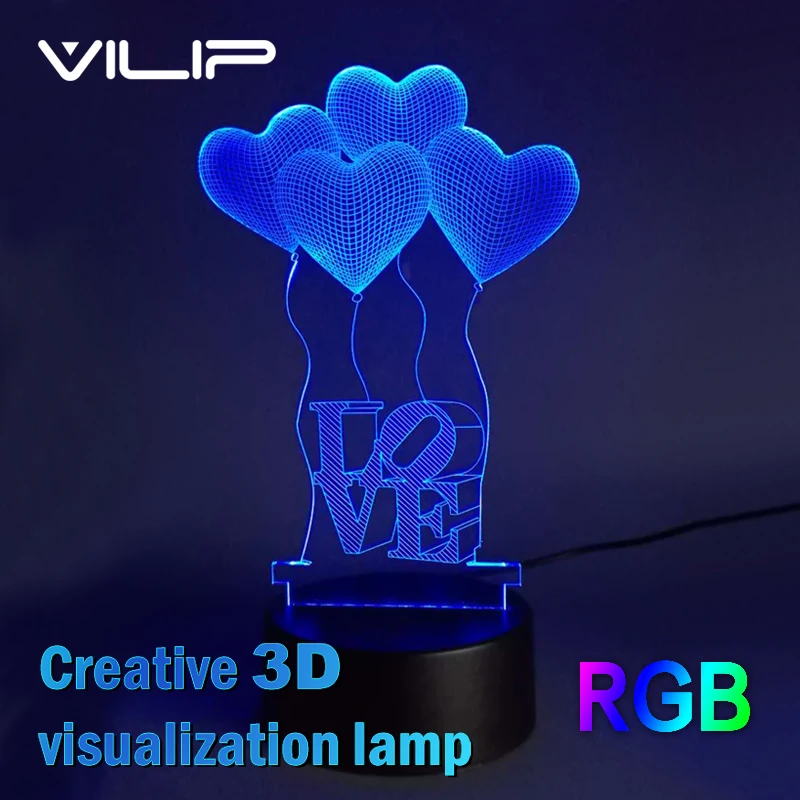 3D Visual Bulb Optical Illusion Colorful LED Table Lamp Touch Romantic Holiday Night Light Baymax Love