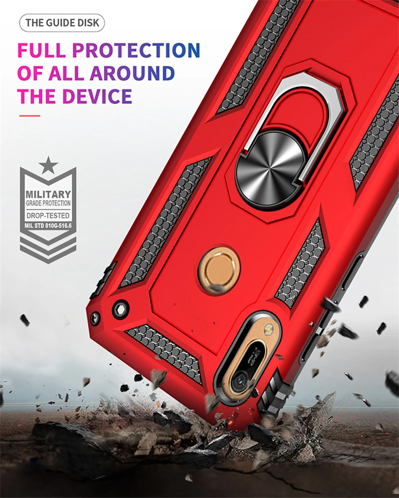 Heavy Duty  Car Magnet Armor Case Shockproof Cover For Huawei Y6 Y7 Prime Y5 Y9 2019 Honor 8A 8S Ring Stand Holder