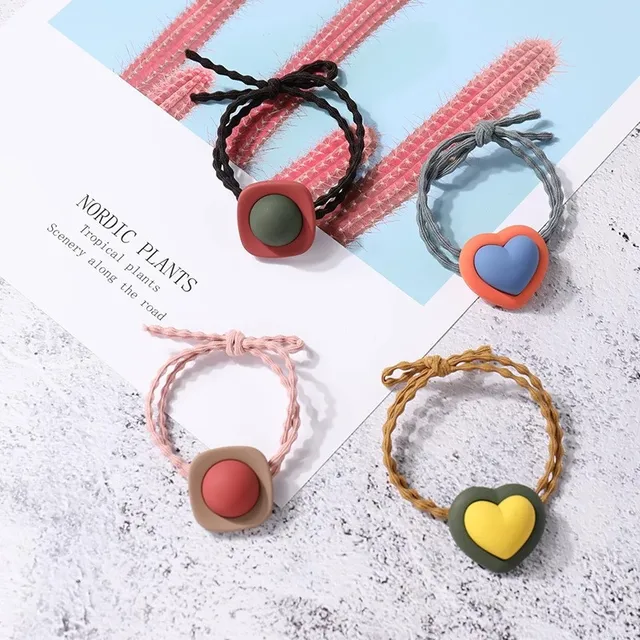 4pcs Children Hair Band Cute Dot Love Heart Rabbit Ears Headband Girl Ring Scrunchy Kids Ponytail Holder Hair Accessories