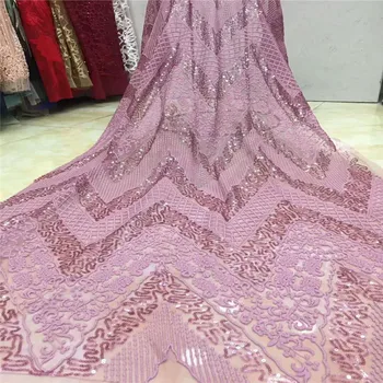 

2019 latest pink sequins french lace fabric high quality nigerian tulle lace fabric for luxury evening dresses BK004