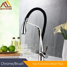 Quyanre хромированный латунный черный светодиодный кухонный кран для раковины Гибкий Резиновый выдвижной опрыскиватель вращающийся кухонный кран, torneira Cozinha