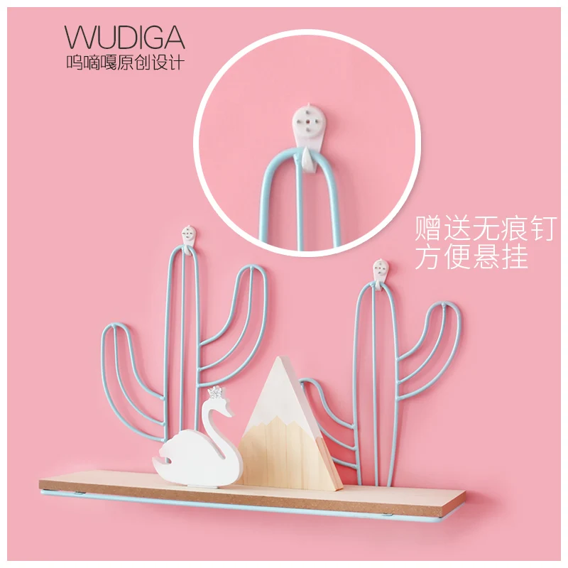 

cute kids Room decoration Wooden Iron Cactus Cloud house Shape Storage Rack Wall Hanging Home Holder Decoration