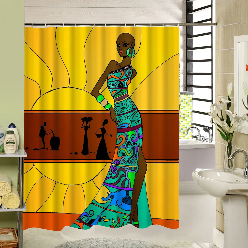africano tenda della doccia donna bagno fodera in poliestere 3d tenda della stanza da bagno set