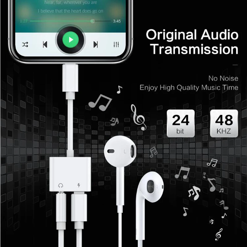 KSTUCNE Audio Adapter For iPhone 7 8 Plus X Earphone Headphone Adapter For Lighting Music 3.5mm Cable Music Charging Converter