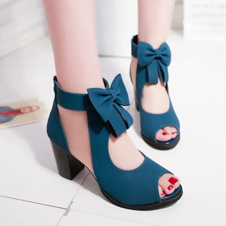 XDA/Женская обувь; босоножки на молнии с бантом на высоком каблуке; коллекция года; сезон весна-лето; новая обувь на высоком каблуке; Модные женские босоножки из сетчатого материала - Цвет: Синий