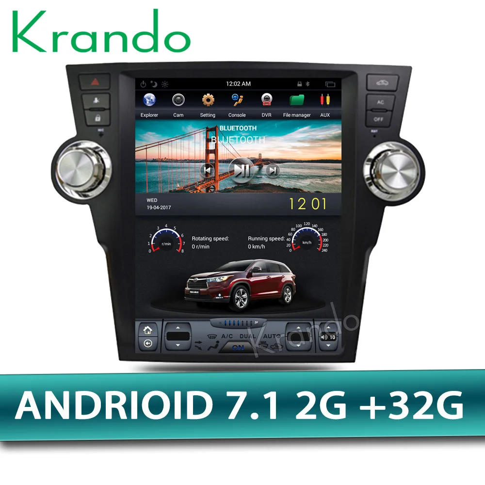 Cheap Krando Android 7.1 12.1" Vertical screen car entertainment player GPS for Toyota Highlander 2009-2013 radio navigation system 1