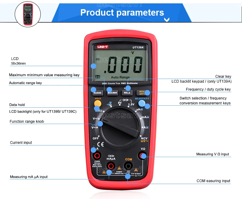 UNI-T UT139C UT139B UT139C Digital Multimeter Auto Range True RMS Meter Handheld Tester 6000 Count Temperature+original box