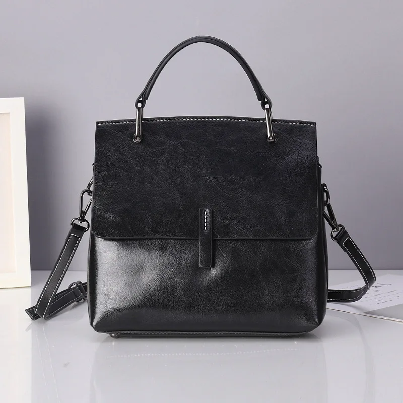 

Autumn and Winter Vintage Oil Wax Cow Leather Women Handbag Genuine Leather Large Capacity Casual Tote High Quality Shoulder Bag