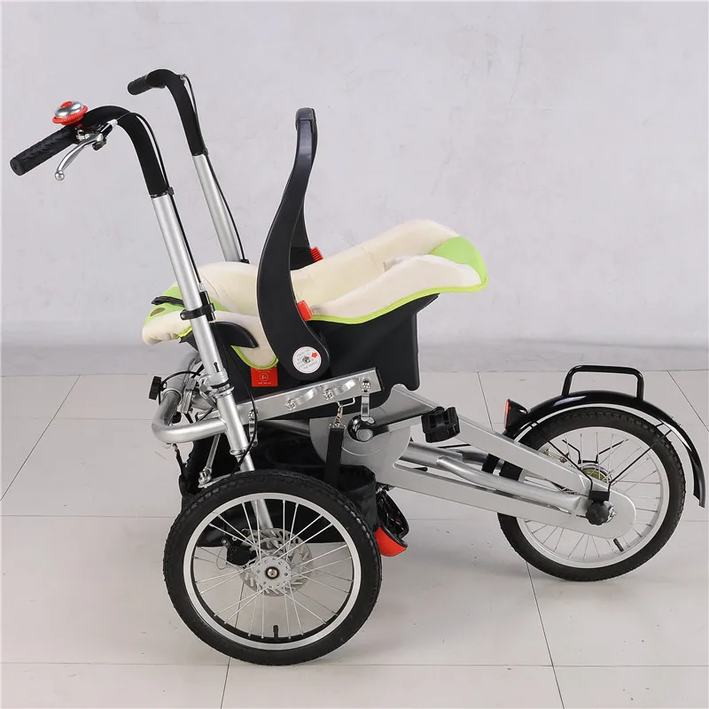 Newborn Baby Three Wheels Bike Stroller Infant Green Color Trolley with Car Safety Seats 3 in 1 Prams with Sleeping Basket03