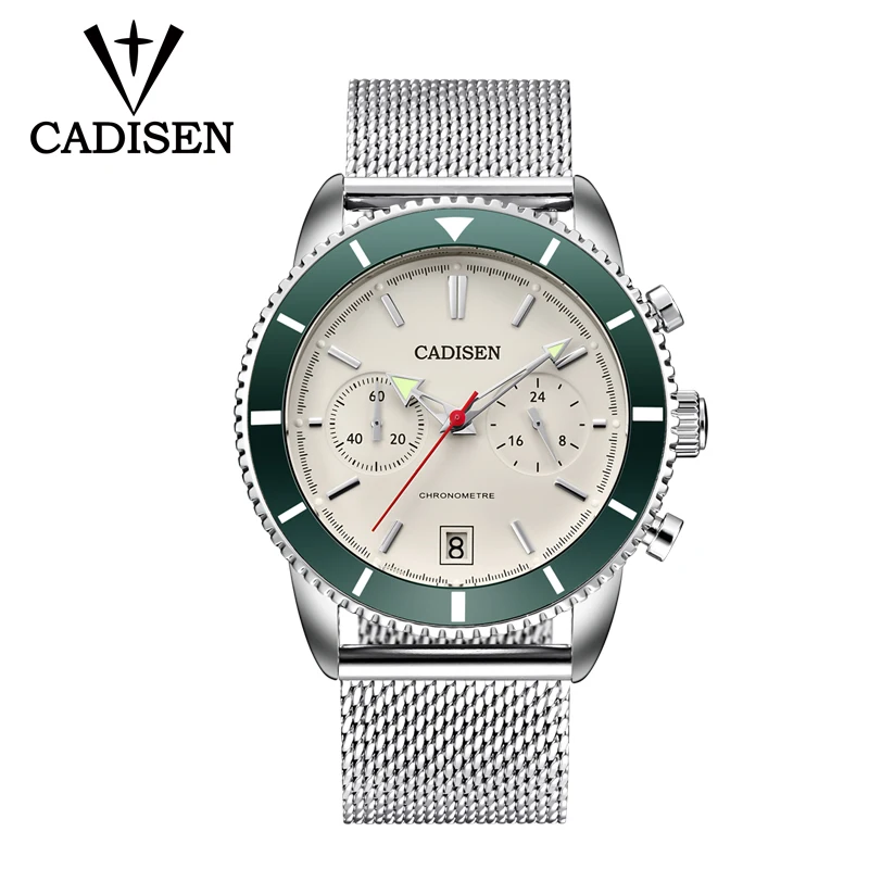CADISEN модные мужские часы мужской лучший бренд класса люкс кварцевые часы Casua водостойкие спортивные наручные часы из нержавеющей стали Relogio Masculino - Цвет: green