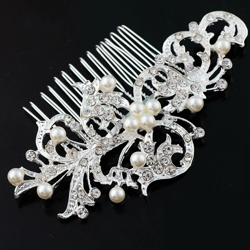 Women Girls Bridal Wedding Silver Crystal Rhinestone Diamante Flower