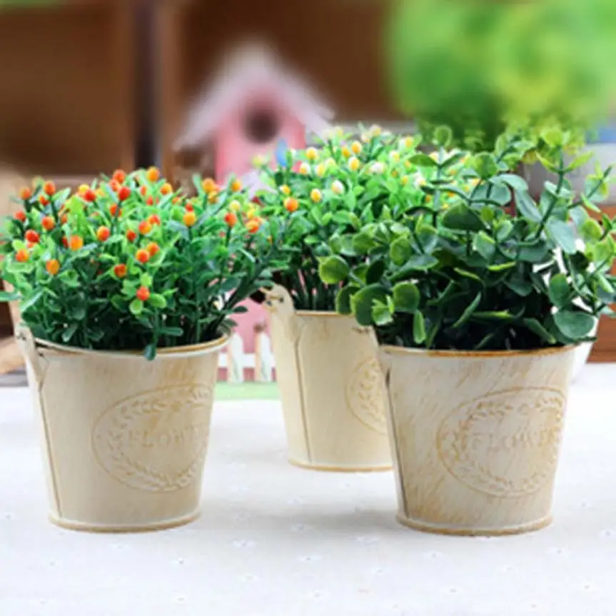 

Vintage Yellow Metal Iron Flower Pot Hanging Balcony Garden Plant Planter Decor June26 Drop Shipping