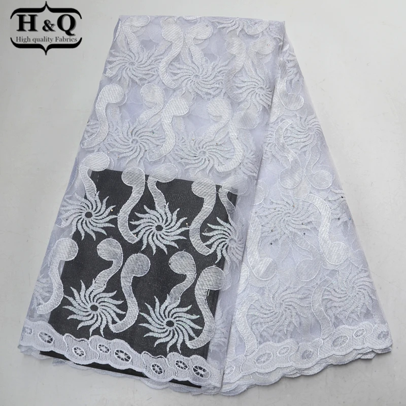

Fashion French Tulle Lace Fabric high quality African Mesh Lace With Stones Nigerian style 5 Yards/Piece For Evening dress
