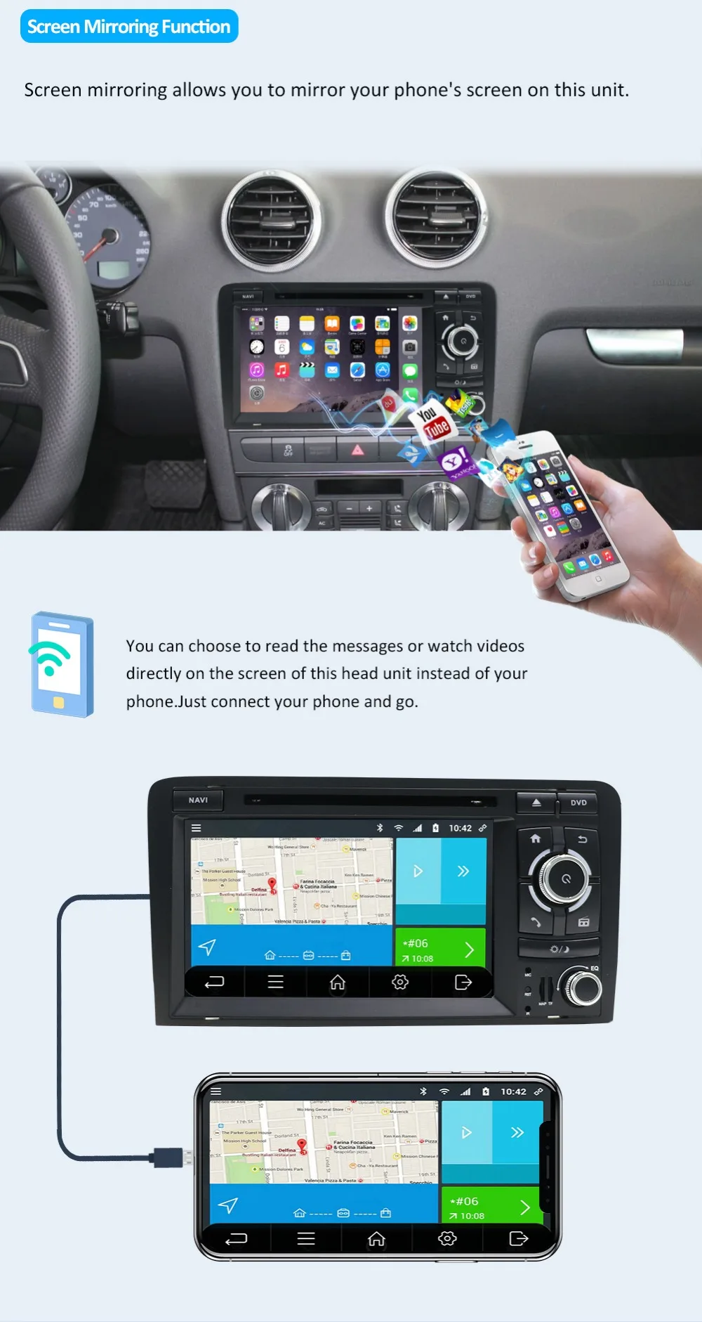 Discount Bosion 7 inch HD 2 Din Android 9.0 Octa 8 Core Car Radio Stereo DVD Player Multimedia Navigation GPS For Audi A3 8P 2003-2011 BT 8