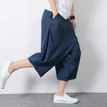 Горячая Повседневная мода лето плюс размер мужская одежда fluid All-Match льняные шаровары брюки middlelowlevel downshift брюки Капри