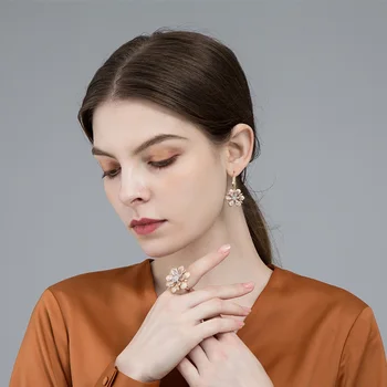 

Dazz Luxury Cubic Zircon Flower Jewelry Sets Drop Earrings Ring Set For Women Wedding Party Bijoux Full Rhinestones Big Rings