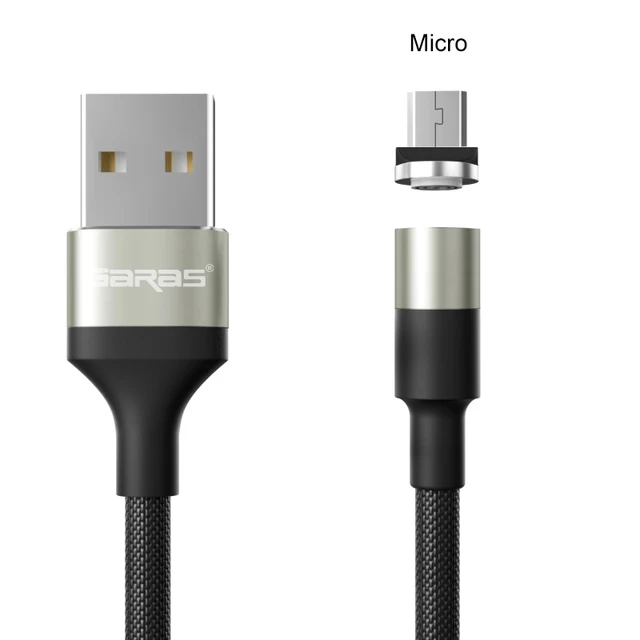 GARAS Magnetic USB Cable Adroid  Micro USB&Type C 3A Fast Charging Charger Data Cable QC3.0 Quick Charge Magnet Charger Cable silver micro usb