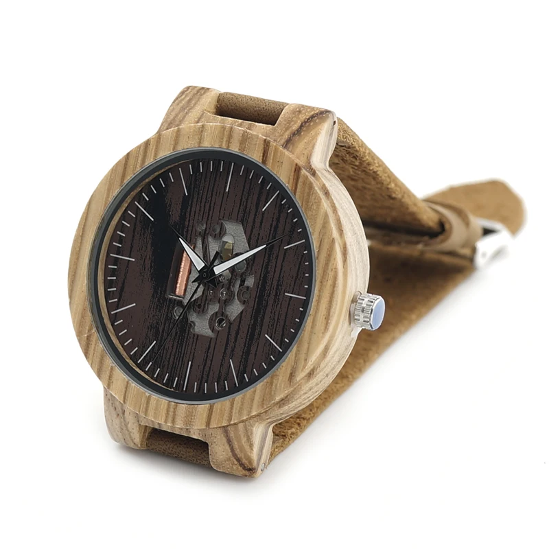 BOBO BIRD Mens Wooden Watches Quartz Watches Genuine Leather Strap Wood Wristwatches Vintage Relogio Masculino C-H29