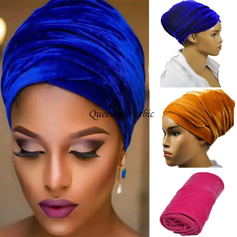 HQT02The последняя вельветовый тюрбан multied-цвет геле тюрбан 13 цветов африканская повязка Модный женский Мягкий тюрбан