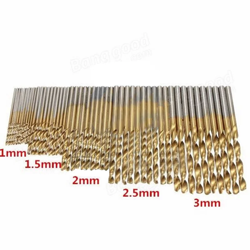 

Drill Bit Set 1.0/1.5/2.0/2.5/3.0mm High Steel Titanium 50Pcs Hss Coated Drill Woodworking Wood Tool For Wood Plastic Aluminum