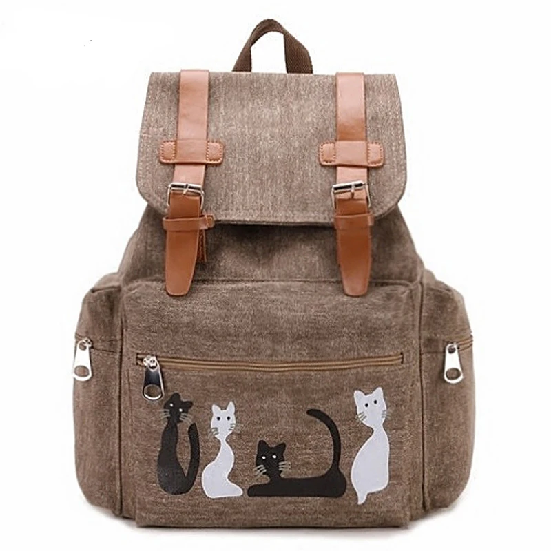 

Cute Cat Backpack Women Girls Canvas Backpack Drawstring Printing Backpacks For Teenager Girls Large Capacity School Bag HAF038